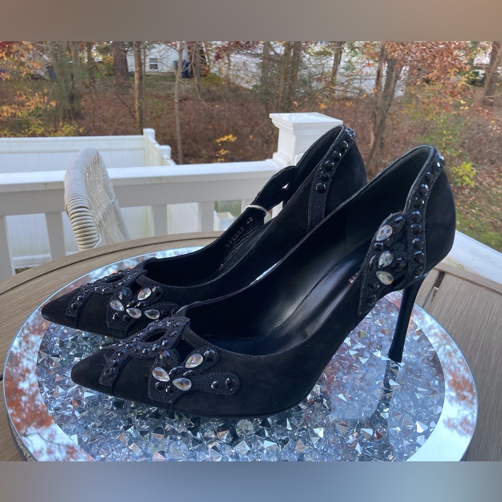 Baldinini Italian Designer Black Faux Crystal Embellished Stiletto Heel Size 9